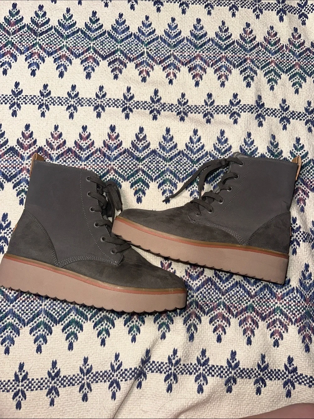 Dr. Scholl's Charcoal Lace-Up Side-Zip Ankle Boots with Tan Heel Pull